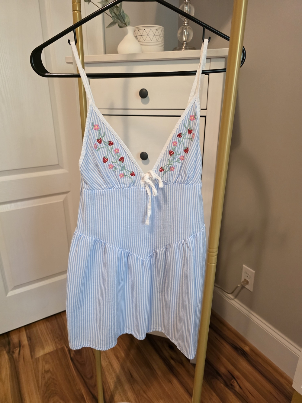 Strawberry Blue & White Striped Tie-Front Swim Cover-up Dress
